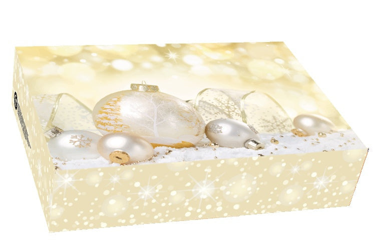 Vánoční krabička světlá, baňky 22x15x5cm
